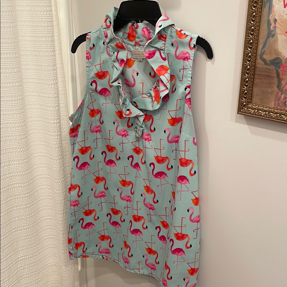 Mud Pie Flamingo Print Ruffled Top